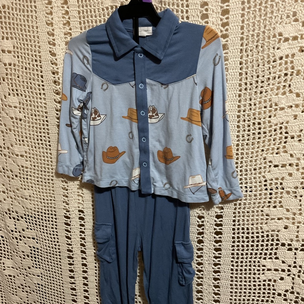 Angel Dear Western Shirt and pants set Cowboy Hats Bamboo blend 12-18 months